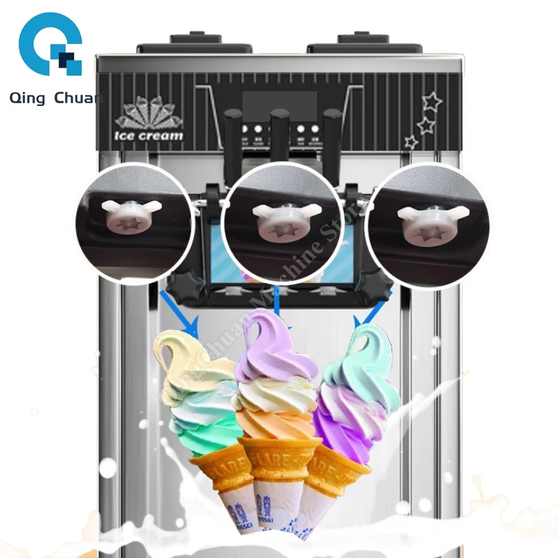 Softeismaschine, kommerzielle kleine vertikale Kegeleismaschine, drei Geschmacksrichtungen, CE