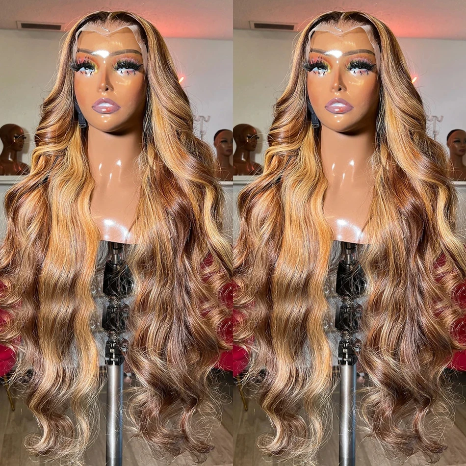 Human Hair Lace Wigs 4/27 Honey Blonde Body Wavy Highlight Body Wave Wig  Lace Fron Human Hair Wig For Women Brazilian Wig