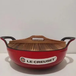 Enamel Cast Iron Wok 24cm Non-stick Pan with Wood Cover Soup Pot Kitchen Helmet Mommy Small Wok Cooking Pot for Induction and