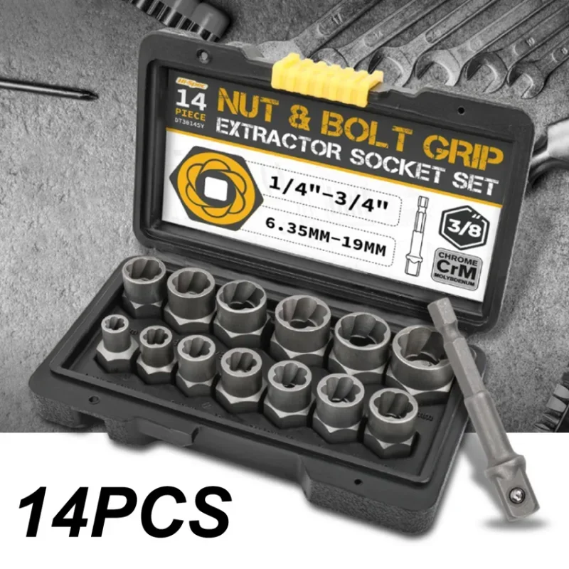 14Pc Extraction Socket Set Impact Bolt Nut Remover Set Bolt Extractor Tool Kit For Removing Damaged Bolts Nuts Screws