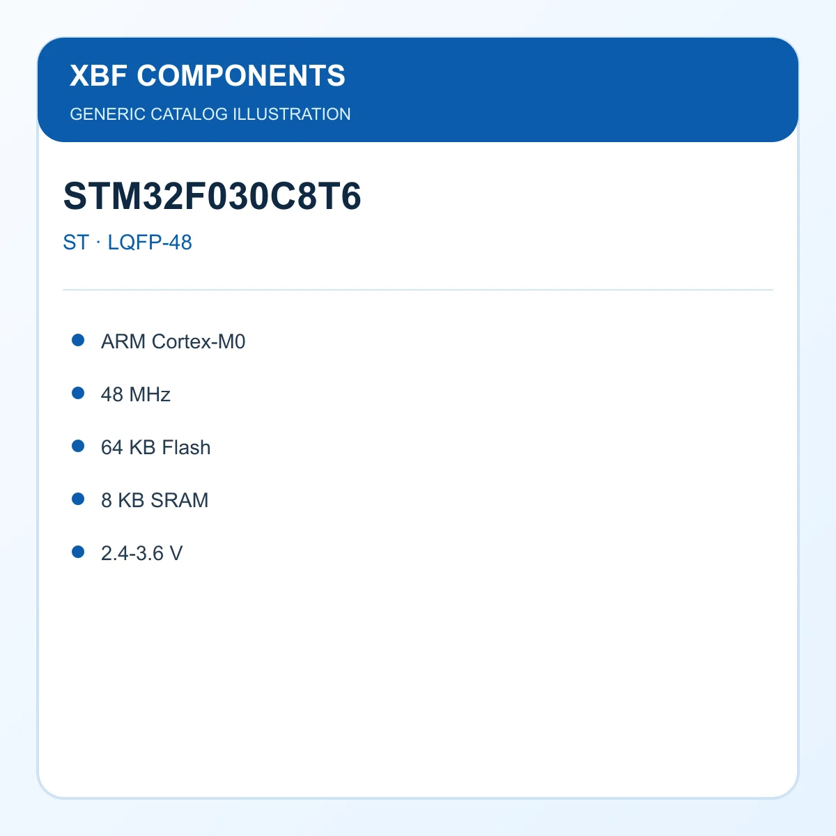 ST STM32F030C8T6 Microcontroller IC ARM Cortex-M0, 48 MHz, 64 KB Flash, 8 KB SRAM, 2.4-3.6 V LQFP-48