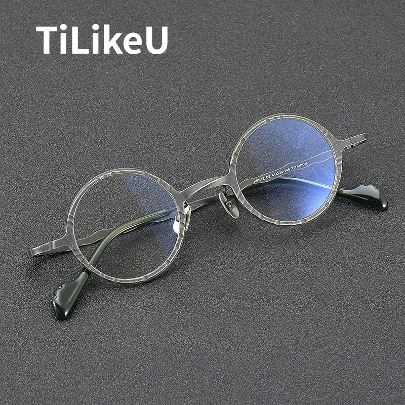 

Оправа для очков ручной работы из чистого титана, промышленные панк-винтажные круглые оправы, очки по рецепту, мужские и женские дизайнерские очки