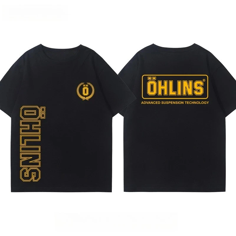 OHLINS Motorcycle Shock Absorber Modified T-Shirt Casual Trendy Brand Men Women Car Club Crew Neck Short-Sleeved Top