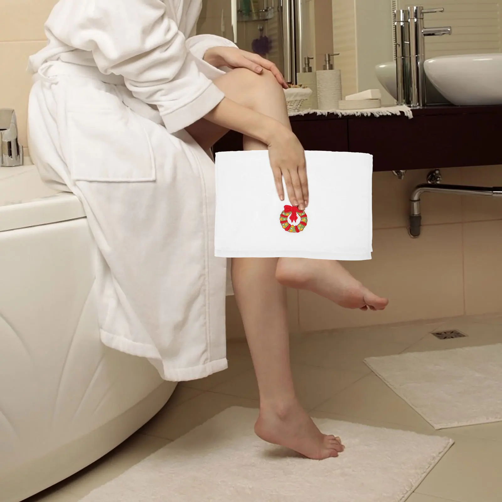 

3Pcs Christmas Embroidered Cotton Hand Towels Soft Absorbent Washable Bathroom Kitchen Xmas Holiday Use Hand Towels