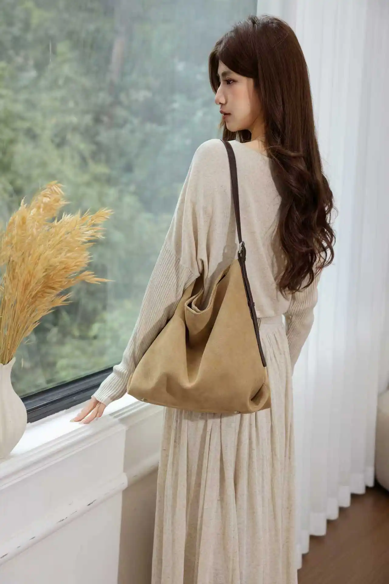 Korean Style Suede Shoulder Bag For Women, 2026 New Autumn Winter Versatile Vintage Large Capacity Commute Bucket Crossbody Bag