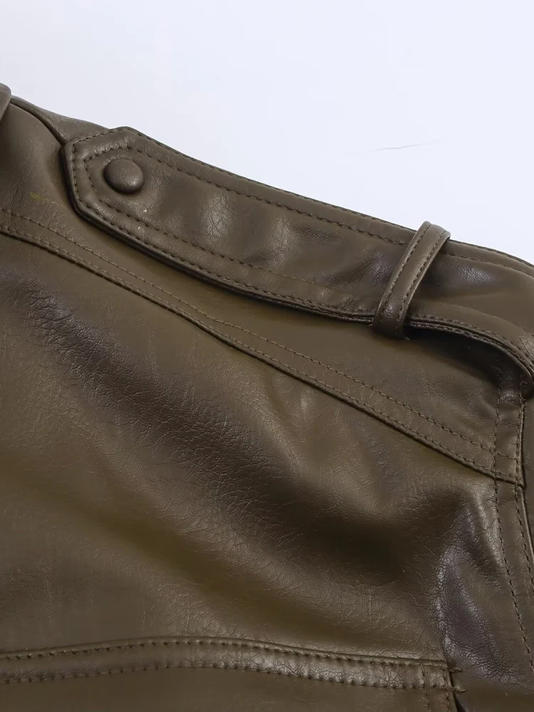 유럽과 미국 스타일의 가을 신상 여성 의류 다용도 인조 가죽 스탠드 칼라 긴팔 숏 재킷