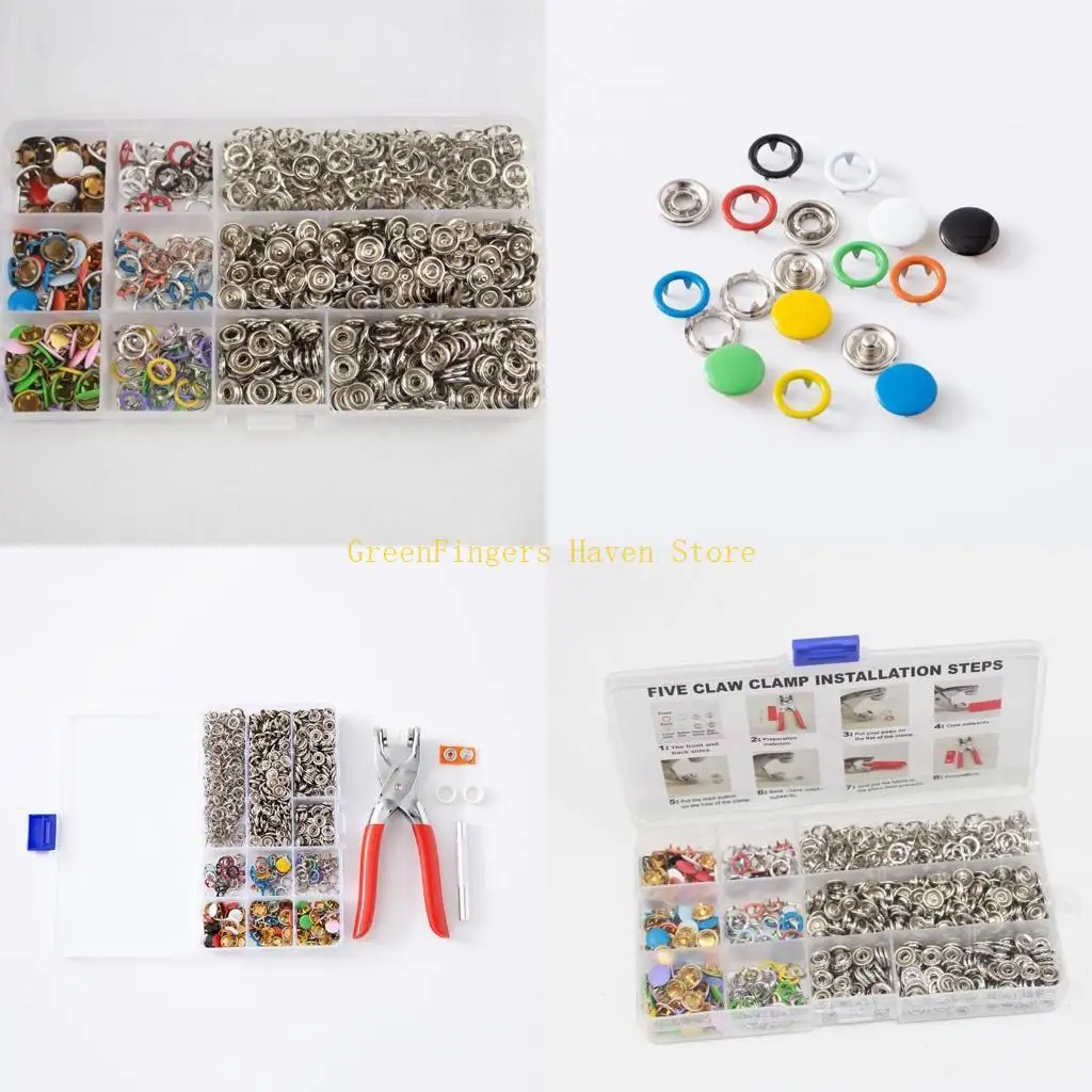 F68D 200pcs 10 Colors Metal Prong Button Grommets Fasteners with Hand Plier Installation Tools for DIY Clothing Crafts