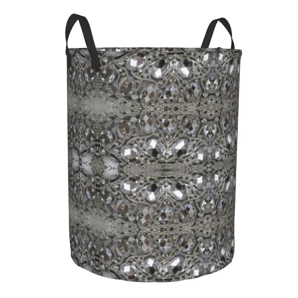 Custom Trendy Rhinestone Crystal Laundry Basket Collapsible Large Capacity Clothes Storage Bin Diamonds Jewelry Baby Hamper