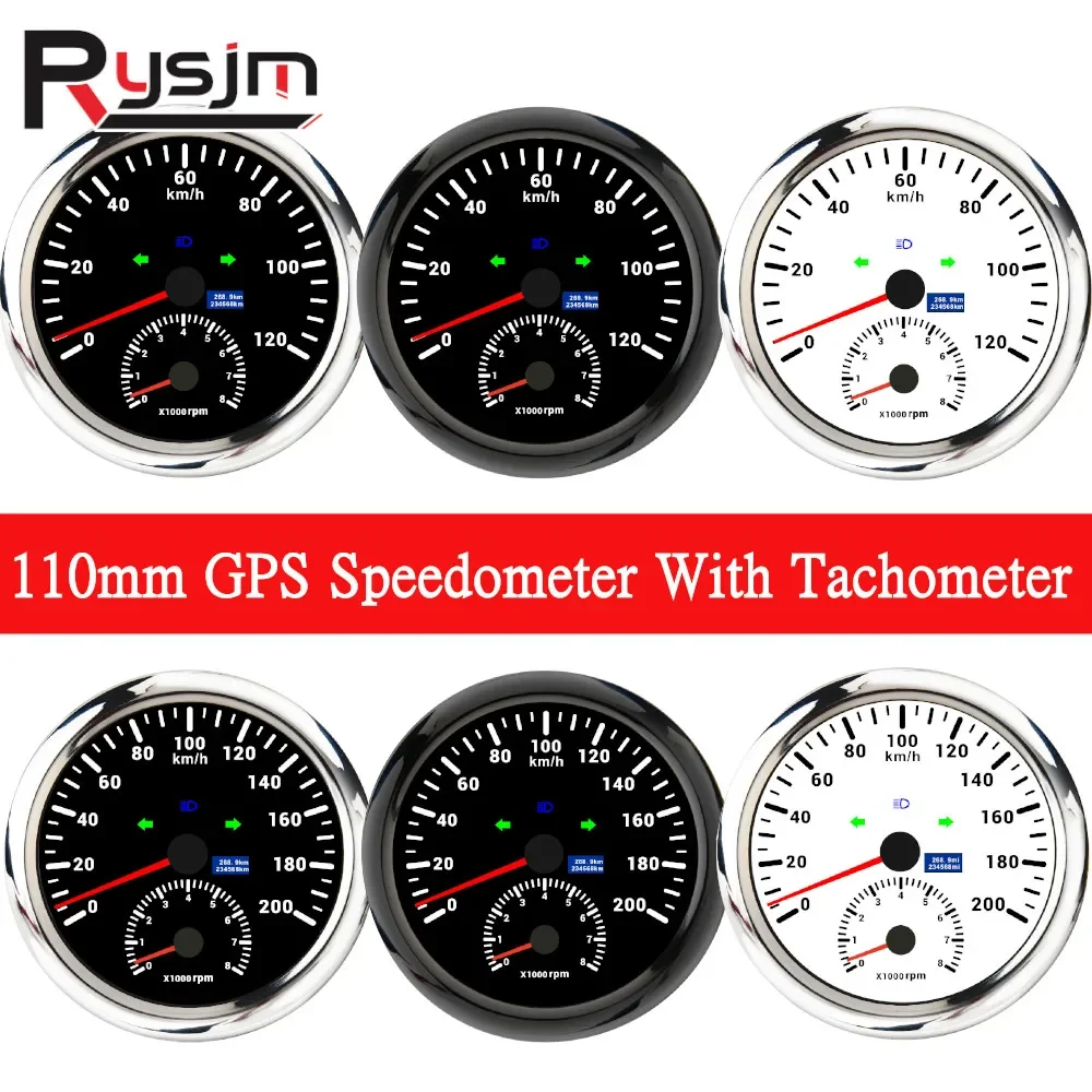 HD 120km/h 200km/h GPS Speedometer +Tachometer 0-8000 RPM 110mm Speed Meter Odometer with GPS Antenna Turn Light For Marine Car