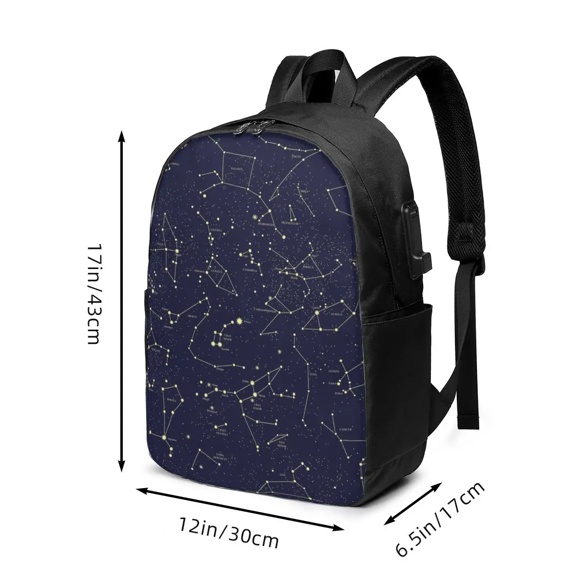 Night Sky Golden Celestial Stars Zodiac Constellations Backpack Travel Notebook Bag Computer College Student School Bag Laptop view 6