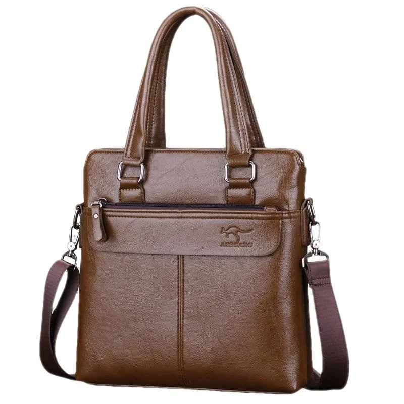 Maletines de cuero PU Vintage para hombres, bolso de mano de lujo con cremallera, bolsos de mensajero de hombro para hombres de negocios, bolso para computadora portátil de oficina