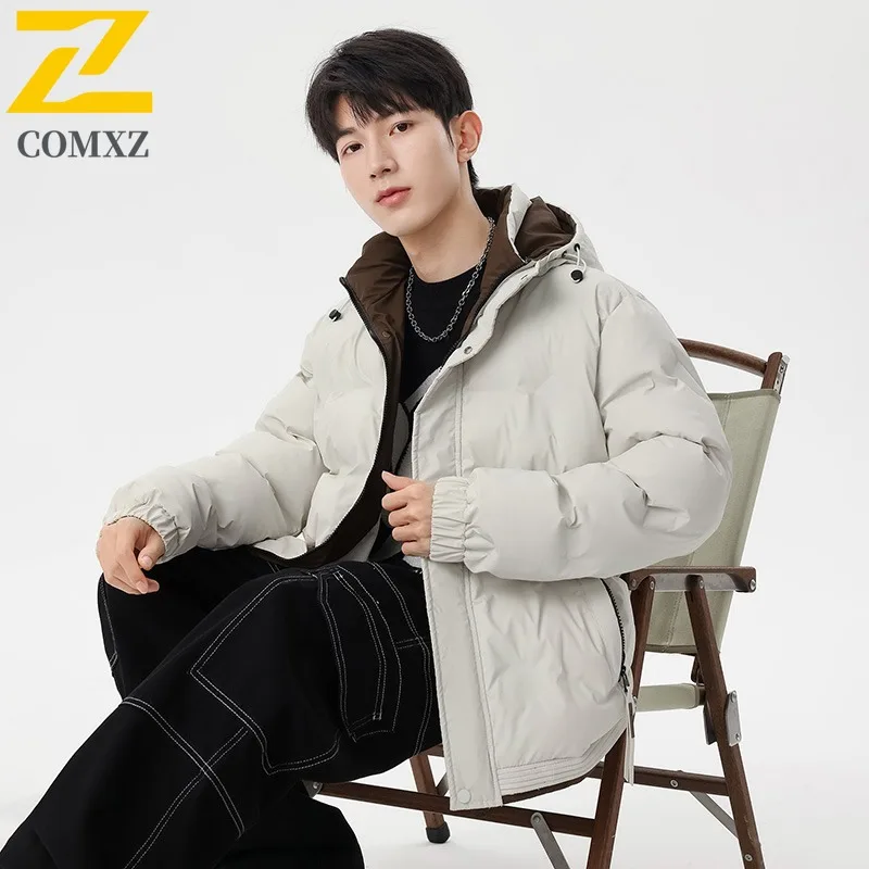 

COMXZ 2025 Men Bread Jacket Winter Thick Warm Lightweight Windproof Cold Proof Ski Parka Coat Thermal Fashion Hooded Outerwear