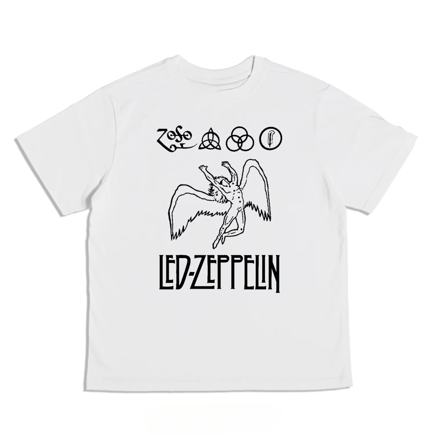 Led Zeppelin Swan Song Icarus Four Symbols White Band Graphic T-Shirt Cotton Men Women Streetwear Te