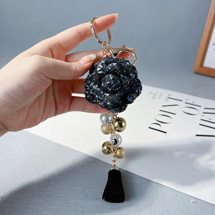 key pendant Camellia flower pearl keyrings tassel bag pendant  fashionable car keychain Accessories for jewelry