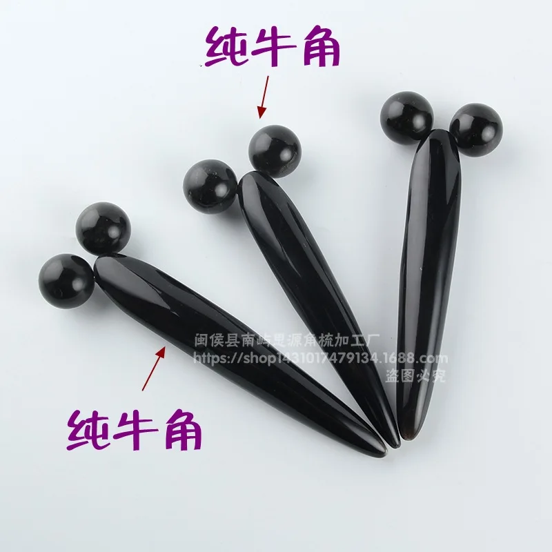Natural Black Buffalo Horn Massage Stick Roller Point Bar Facial Beauty Massager