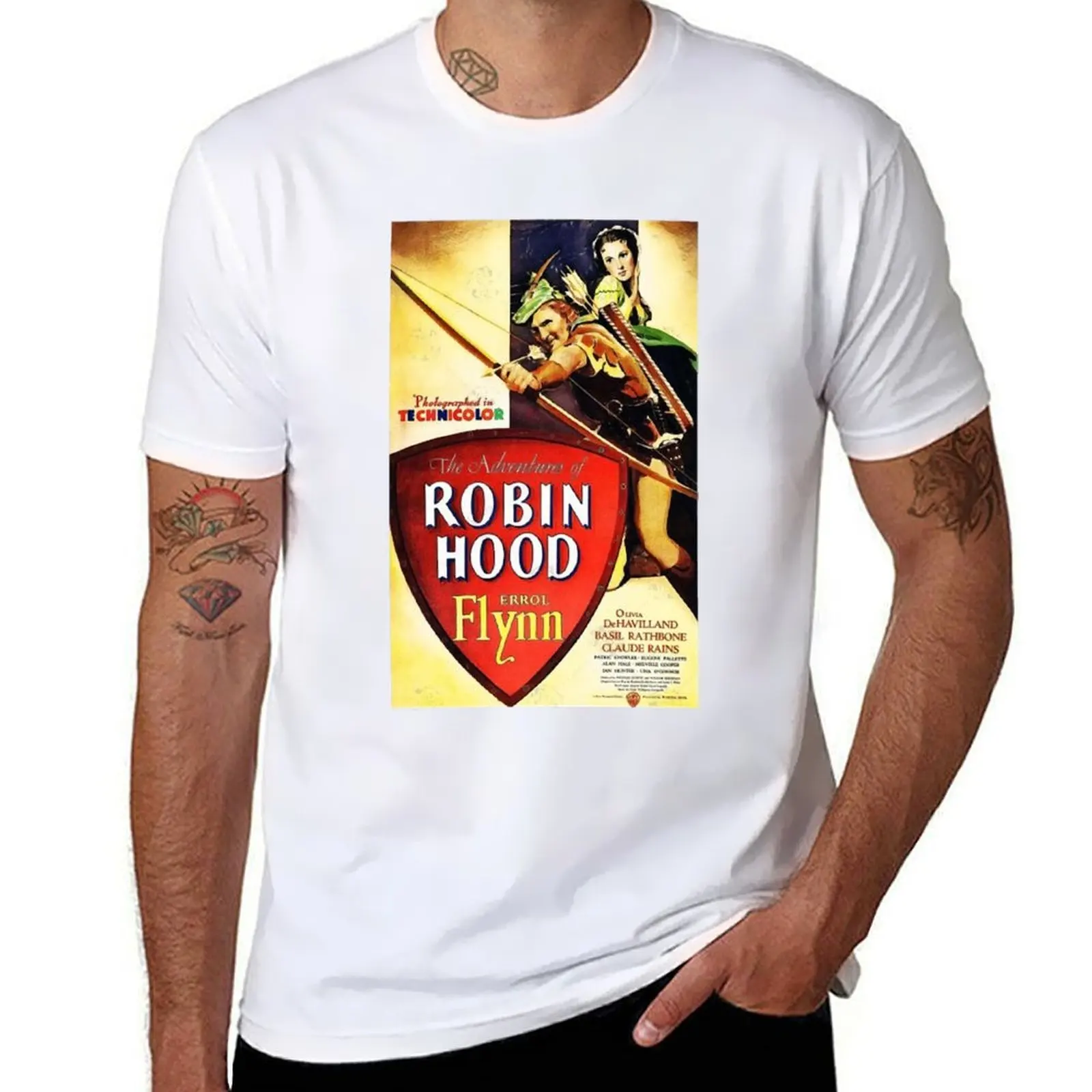 

The Adventures of Robin Hood - Movie Poster of the 1938 Technicolor Swashbuckler Film T-Shirt t shirts for man cotton T-Shirt