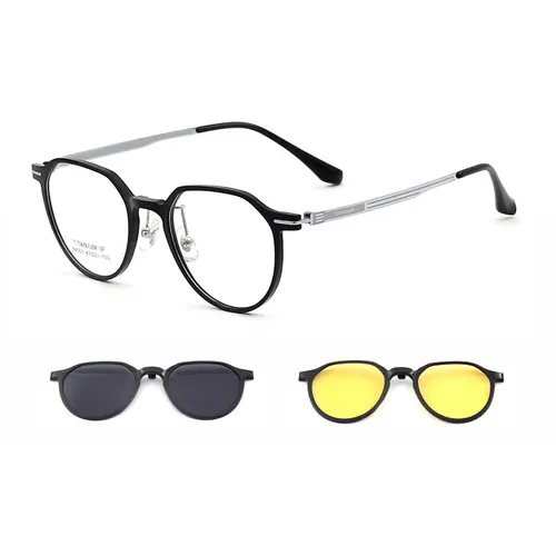 Imagen 2 del producto Gafas de sol polarizadas con clip TR90 ultraligeras redondas 3 en 1 para mujer y monturas de gafas con patas de titanio de visión nocturna para conducir 84001