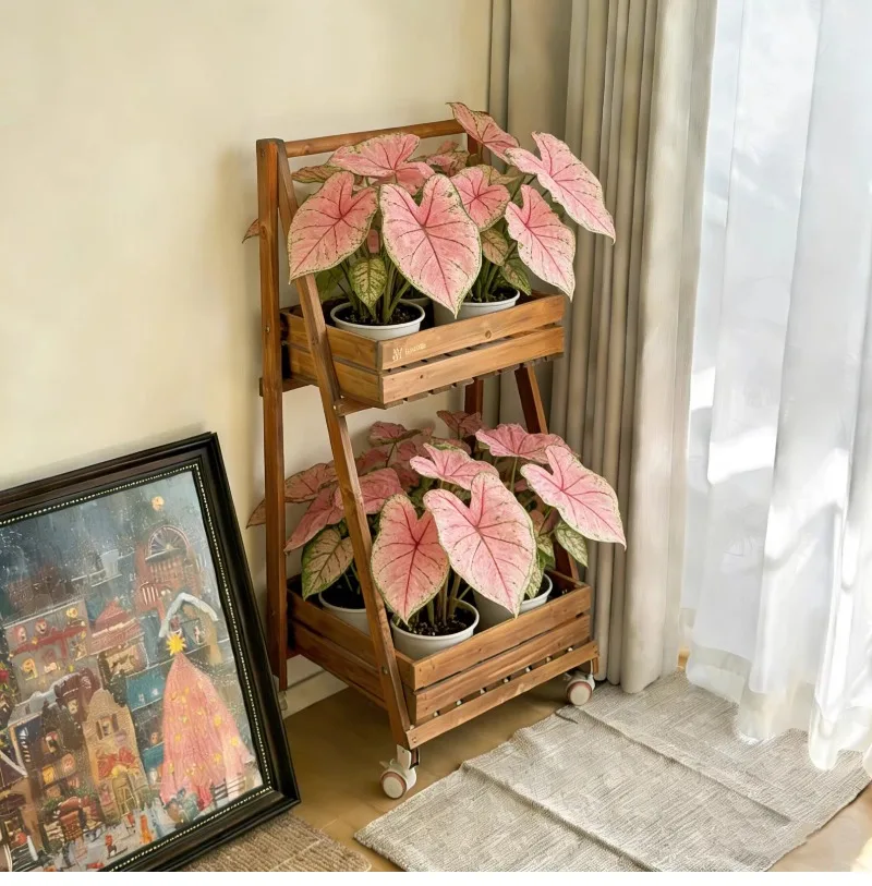 

Многоярусная деревянная подставка для цветов на колесиках, стеллаж для растений для балкона, уличного сада, демонстрационная полка для гостиной, напольные полки для растений