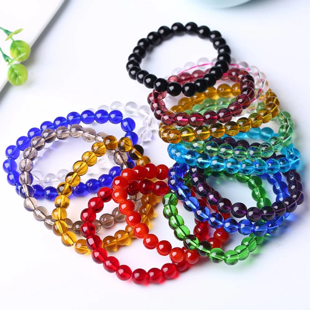 8mm Beaded Stretch Bracelet for Women Men Multicolor Shining Glass Beads Elastic Bracelets Charm Jewelry Gifts