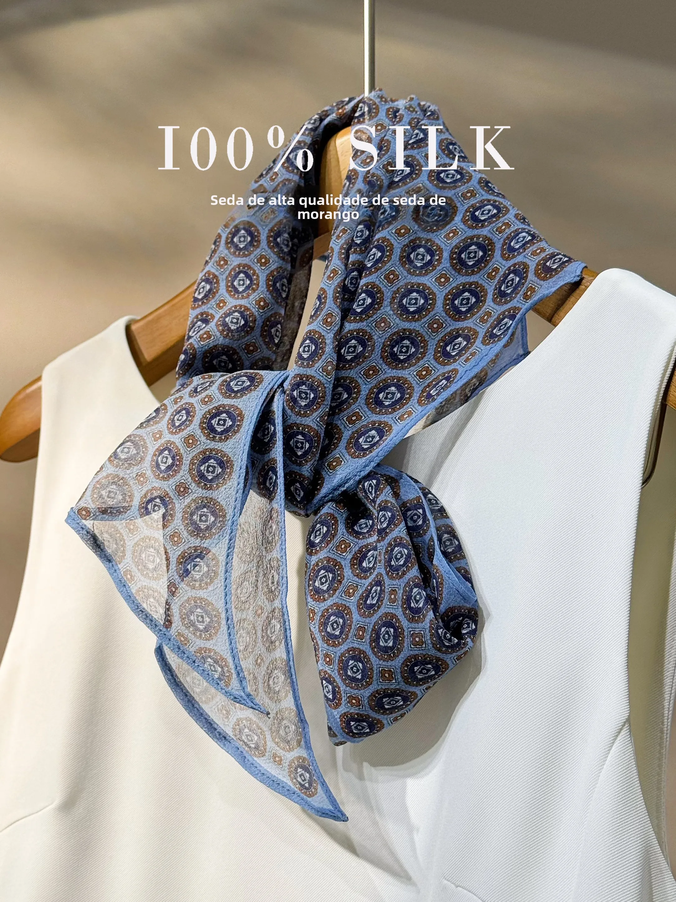 ブルー多用途-00-シルクゴッサマースカーフ女性の春夏薄い長方形ネックウォーマーマルベリーシルクスカーフ