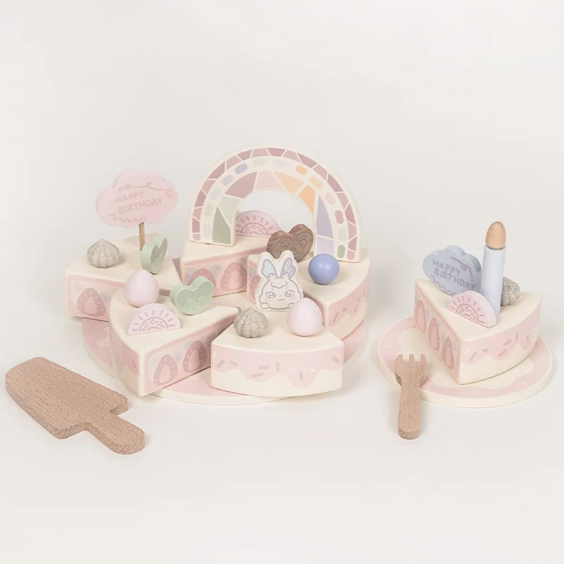 Crianças de madeira bolo de aniversário fingir jogar jogo montessori brinquedos educativos imitação bolo corte conjunto ins estilo cozinha jogar