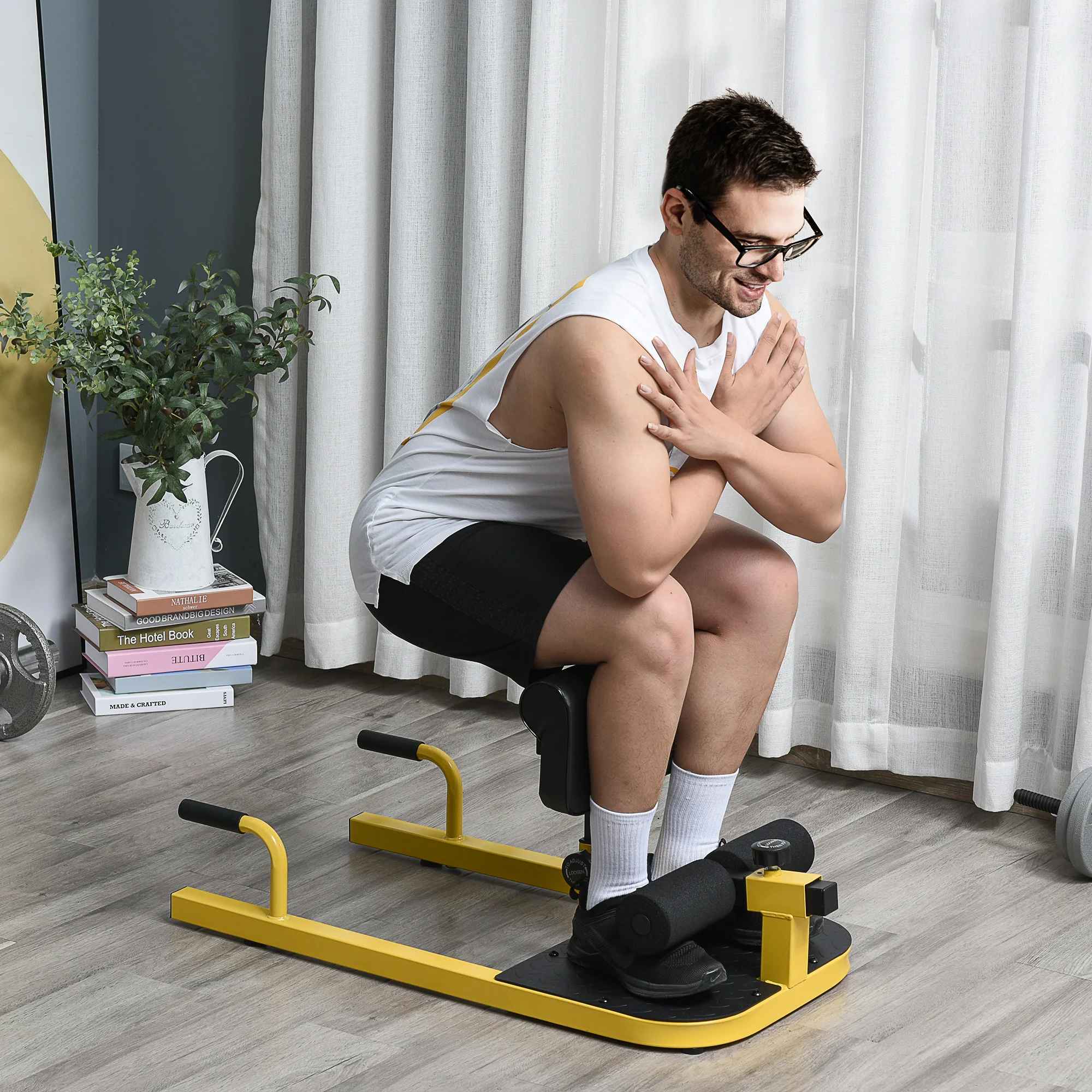 Home Gym Yellow - เครื่องออกกำลังกาย 3-in-1 แบบมีเบาะรอง สำหรับวิดพื้น ซิทอัพ และสควอท