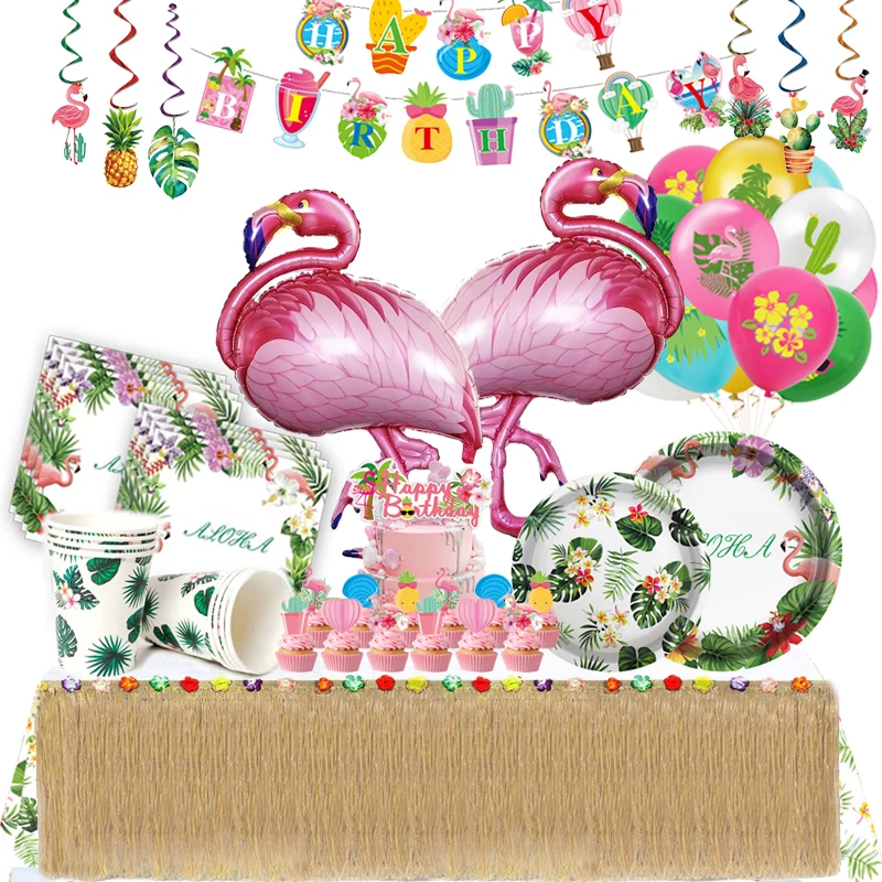 Tropical Flamingo Luau Party Favors Hawaiian Party Decorations Flowers Table Hula Grass Disposable Tableware Outdoor Supplies