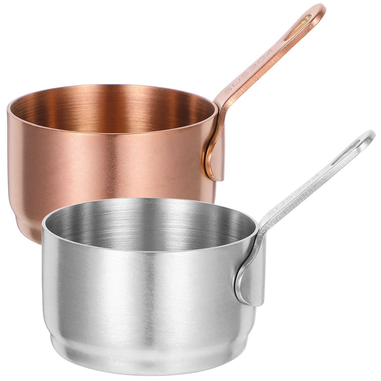 2-teiliges Edelstahl-Sauce-Pfanne, Küchen-Messtopf, Kochwerkzeug, Mini-Topf, Lagertopf, gesundes Geschirr, Esszimmer, Bar, Retro