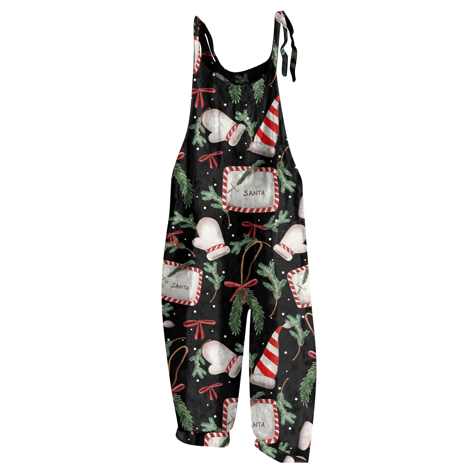 Women\'s Jumpsuit Christmas Print  Casual Loose Vintage Shoulder Strap Cotton Linen