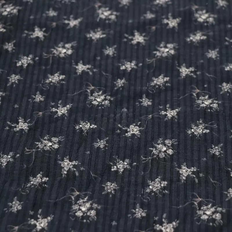 Polyester Nylon Pleated Printed Fabric Tiny Floral Drapey Lightweight Spring Summer for Kids Dress DIY Sewing Accessories