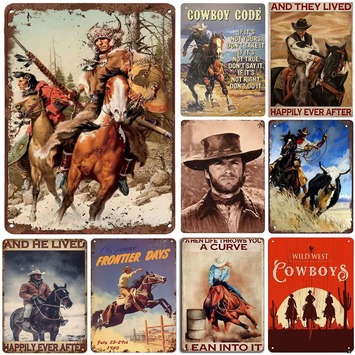 Wild West Cowboys Vintage Metal hojalata Signs decoración de pared para el hogar, jardín, garaje, cueva de hombre, bares, cafetería, clubes, carteles Retro, placa