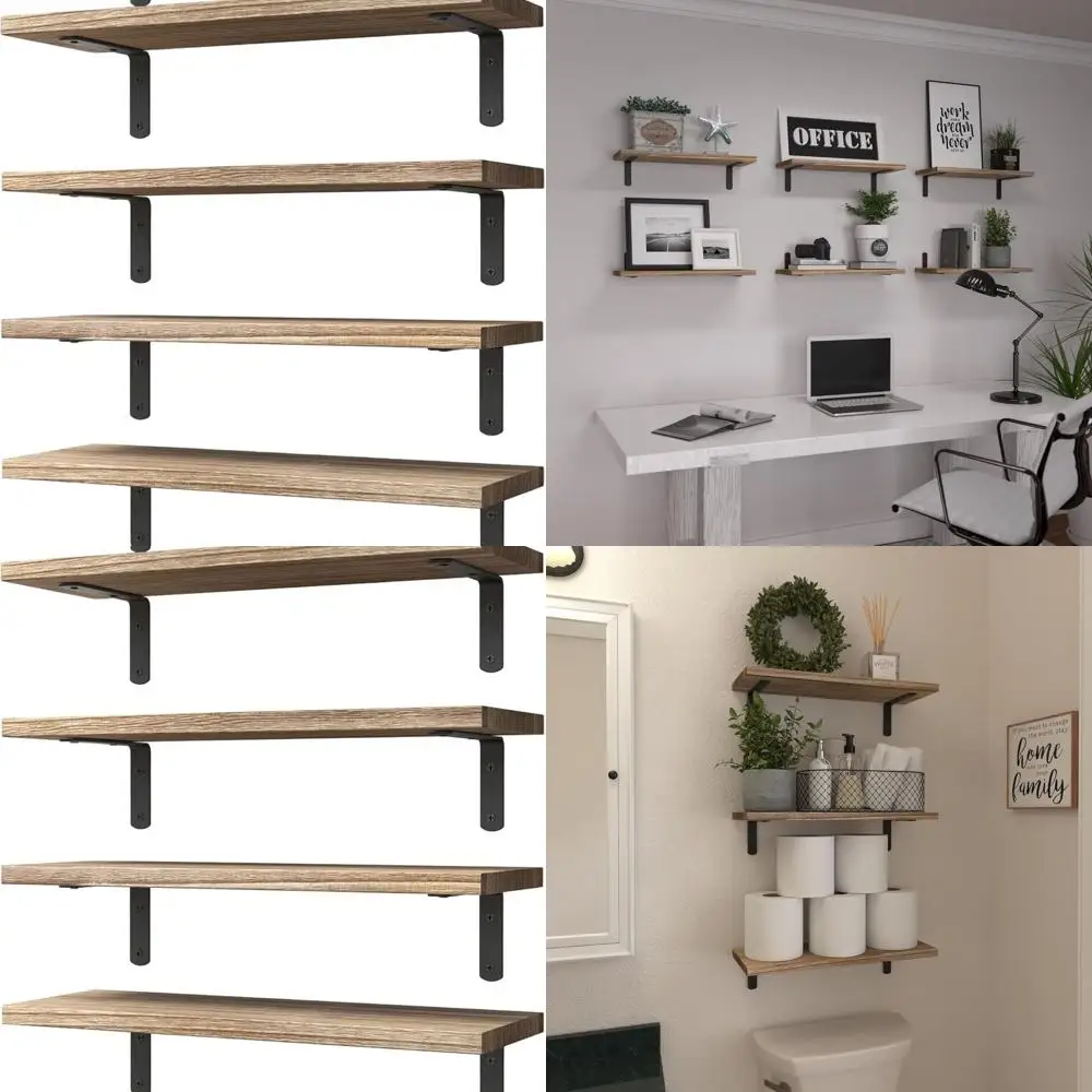 

Набор из 6 плавающих полок в деревенском коричневом стиле — настенный декор для стиля фермерского дома, решения для хранения спален и ванных комнат, гостиная Ro