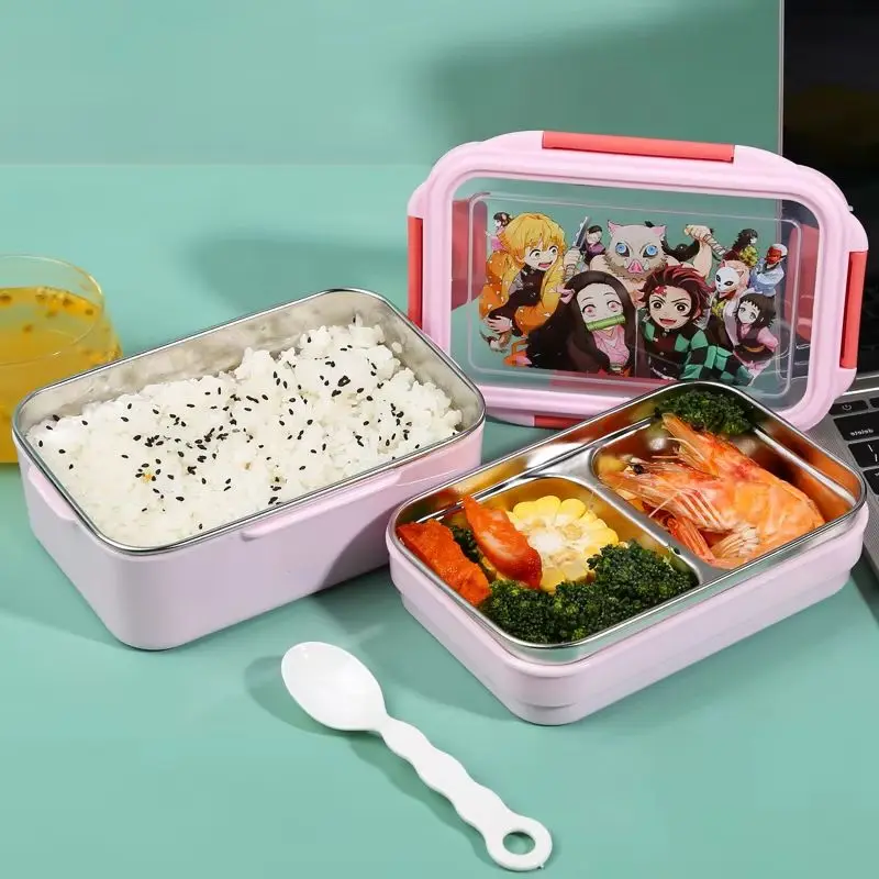 Fiambrera aislante de acero inoxidable Anime Demon Slayer para niños, fiambrera térmica portátil Tanjirou Nezuko Bento Box