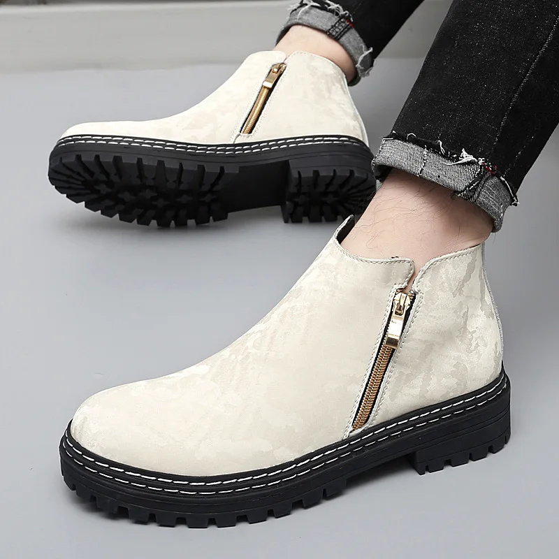 

Fashionable High-Top Men's Boots Autumn New Style British Style Work Boots All-Match Leather Boots Spring Autumn Season