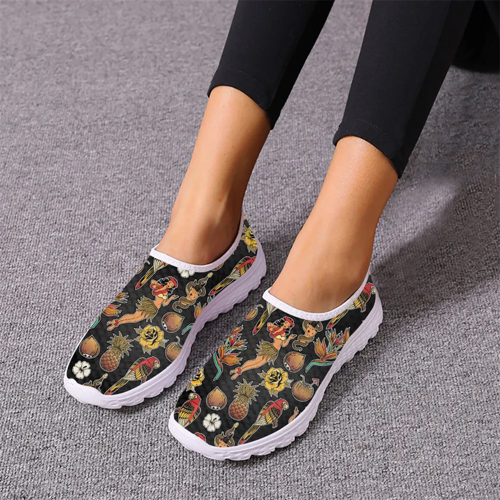 Ethnic Tribal Tropical Fruit Parrot Pattern Ladies Spring Autumn Vulcanized Shoes Breathable Trend Comfortable Lace Up Sneakers