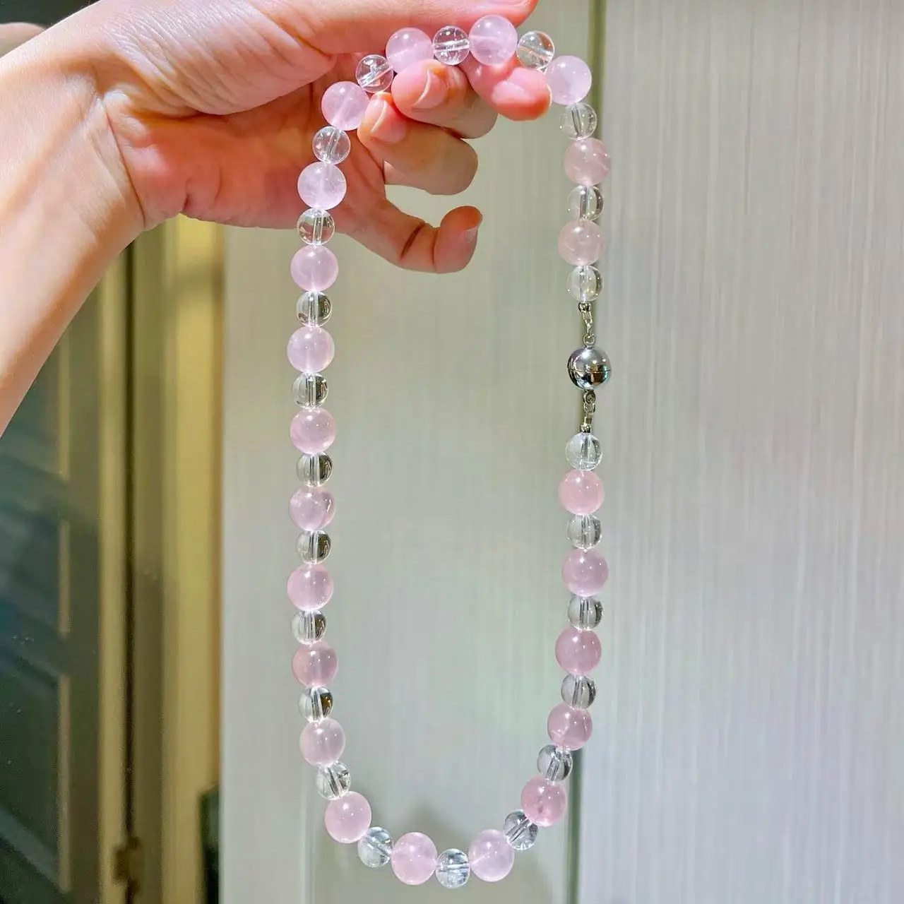 Everyday Romance: Rose Quartz & Clear Quartz Starlight Necklace & Bracelet Set, Natural Gemstone Jewelry for Effortless Style