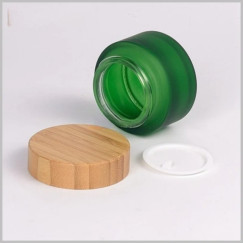 5 stks/partij 15/30/50/100/150/200g Massief Houten Bamboe cover Cosmetica Gezichtscrème Fles Matglas Crème Potten Groothandel