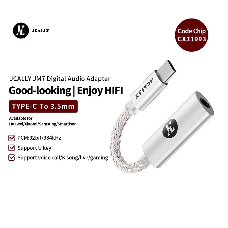 JCALLY JM7 JM7L USB TypeC light ning To 3.5mm Digital Audio Cable DAC CX31993 Adapter Decode Amp 32bit/384KHz