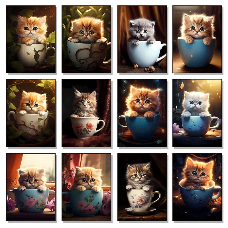 Cute Cup Kitten Poster Belle zampe Cupful of Cuteness Gatto Stampe Su tela Pittura Immagini di arte della parete Home Room Modern Animali domestici Decor