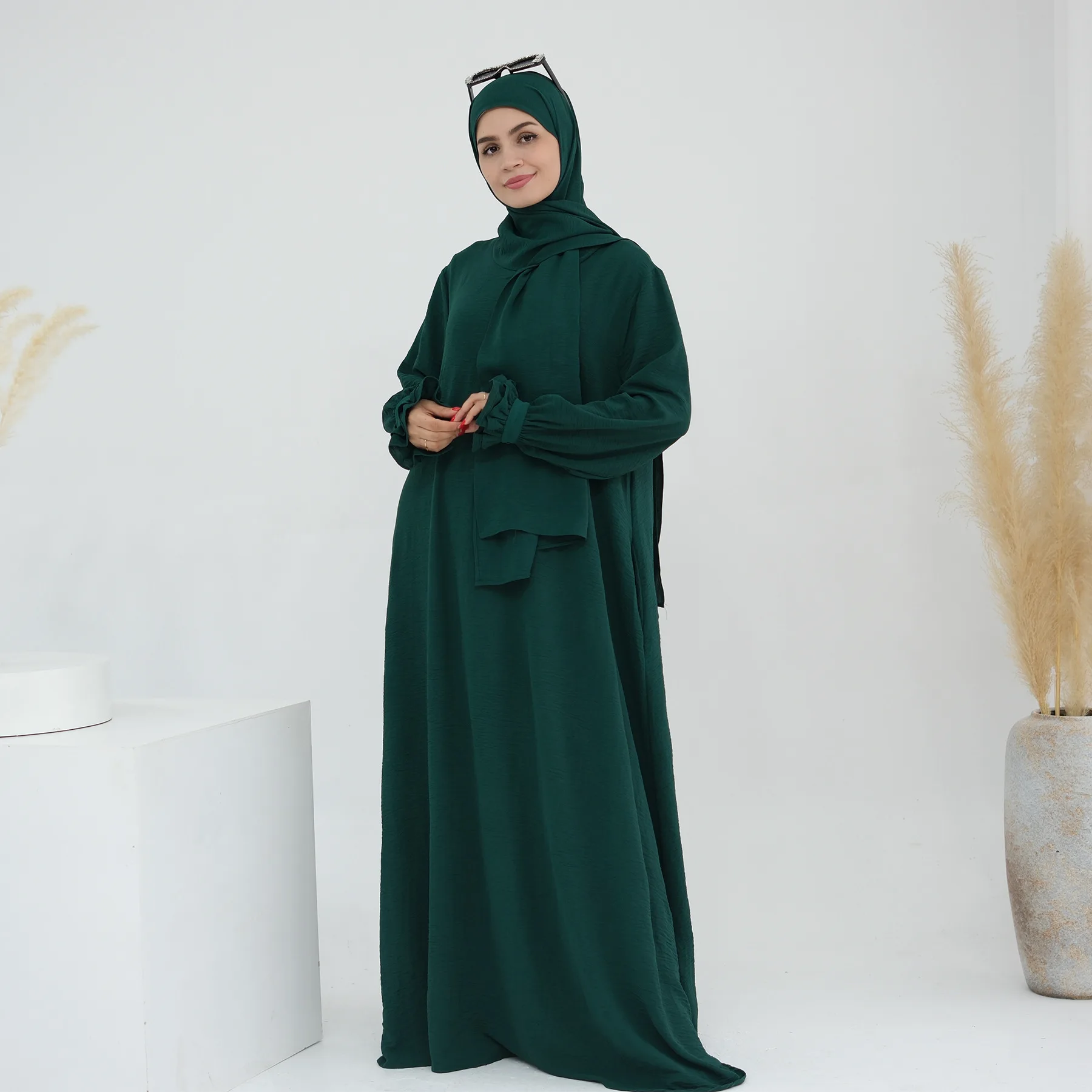 Abaya Muslim Dress for Women, Hijabi Islamic Clothing, Integrated Scarf, Zip Front, Side Pockets, Jilbab, Prayer Dress, Ramadan