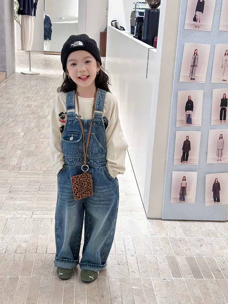 

Весенне-осенние модные джинсовые комбинезоны для девочек, хлопковые свободные джинсовые комбинезоны-боди для детей, на возраст 2-12 лет