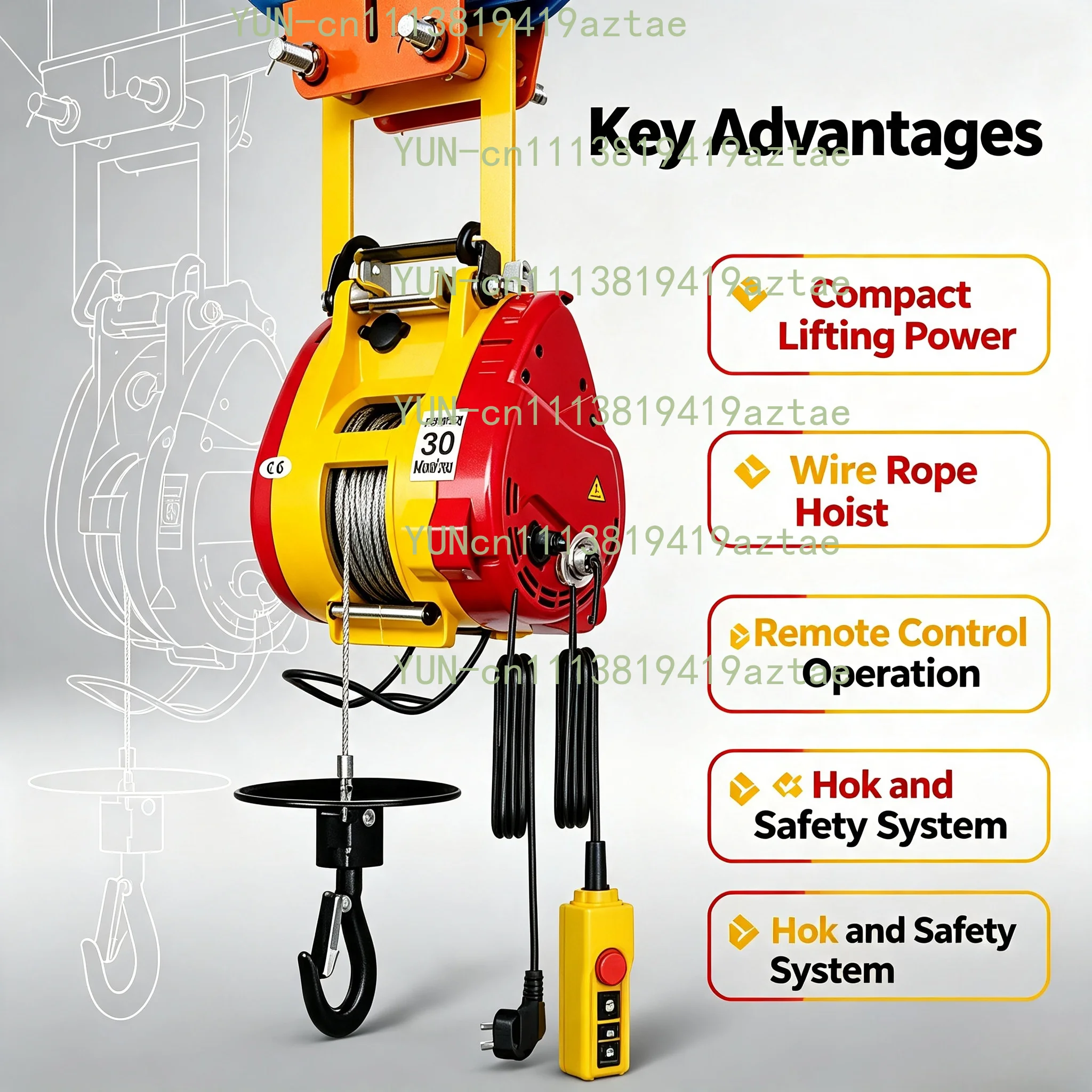 220V Household Mini Electric Hoist, Portable Remote Control Micro Electric Winch Small Lifting Crane