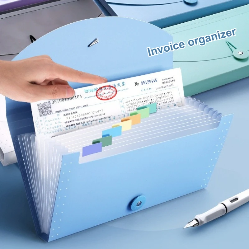 1PC / 3Pcs Mixed Color Set Accordion Invoice Receipt Organizer, Multi-Pocket Snap-Button Document Pouch for Office Bill Storage