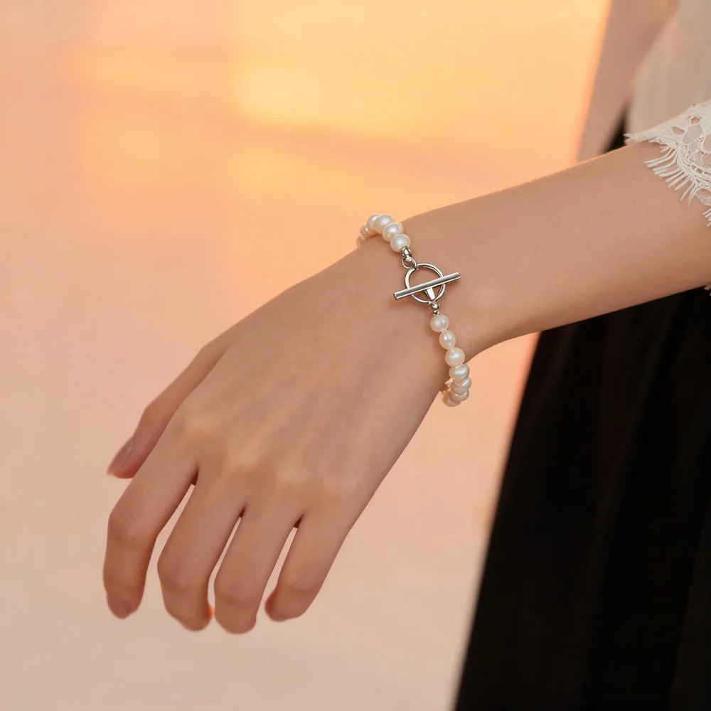 Dainashi 4-5mm Baroque Freshwater Pearl Bracelet for Women OT Buckle 16cm 18cm 20cm Pearl Bracelet Christmas Jewelry Gift