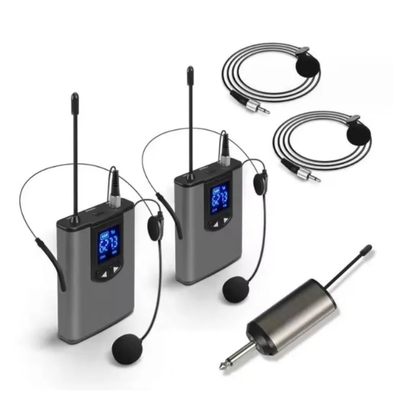 

Portable Professional UHF Dual-channel Dynamic Collar Wireless Microphone for Gym Vlog Singing