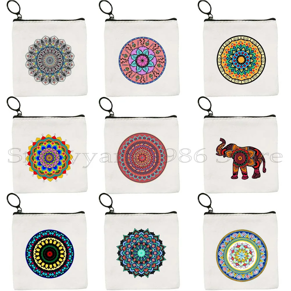 

Indian Rainbow Elephant Mandala Floral Spiritual Lotus Mantra Hindu Cute Meditation Gift Key Coin Purse Case Bag Wallet Pouch