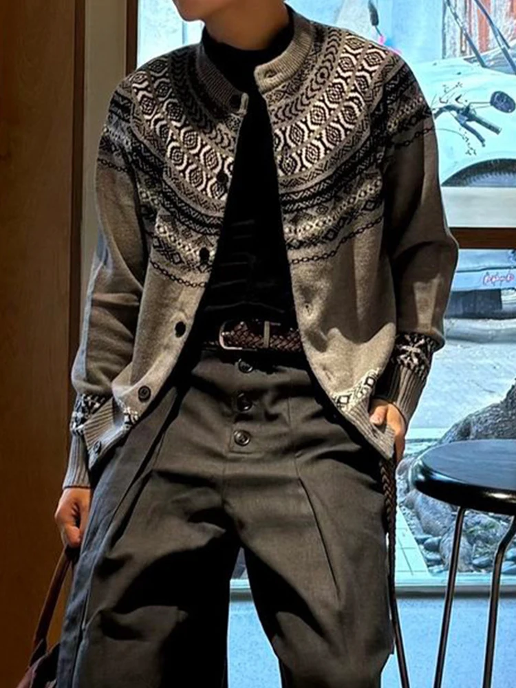 Trendy Slim Fit Knitted Sweater Jacket Mens Vintage Buttoned Stand Collar Knit Cardigan For Men Fall Winter Vintage Sweatercoats