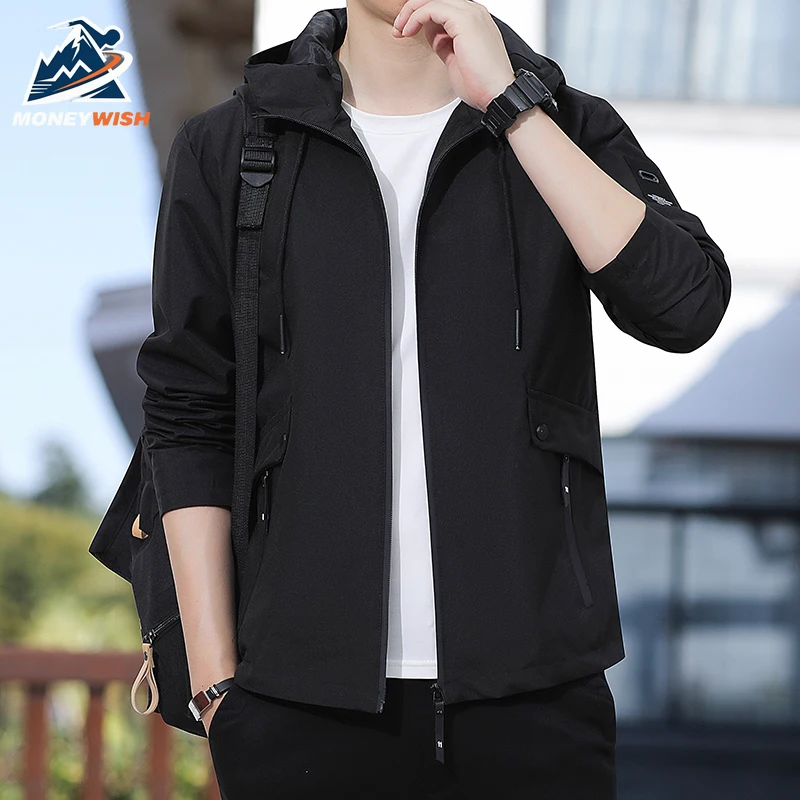 

MONEYWISH Hooded Jacket 2025 Spring Autumn Fashion Versatile Comfortable Breathable Coat Outdoor Casual Men's Zipper Windbreaker
