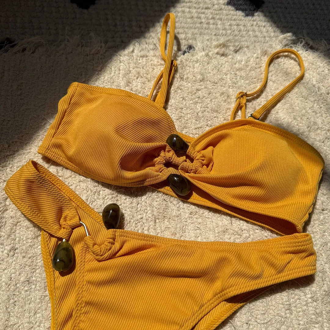 Neuer, verführerischer, gerippter brasilianischer Bikini mit Polsterung, Badeanzug, zweiteiliger Bikini-Set, Damen-Badebekleidung, V6343R. – Detail 19
