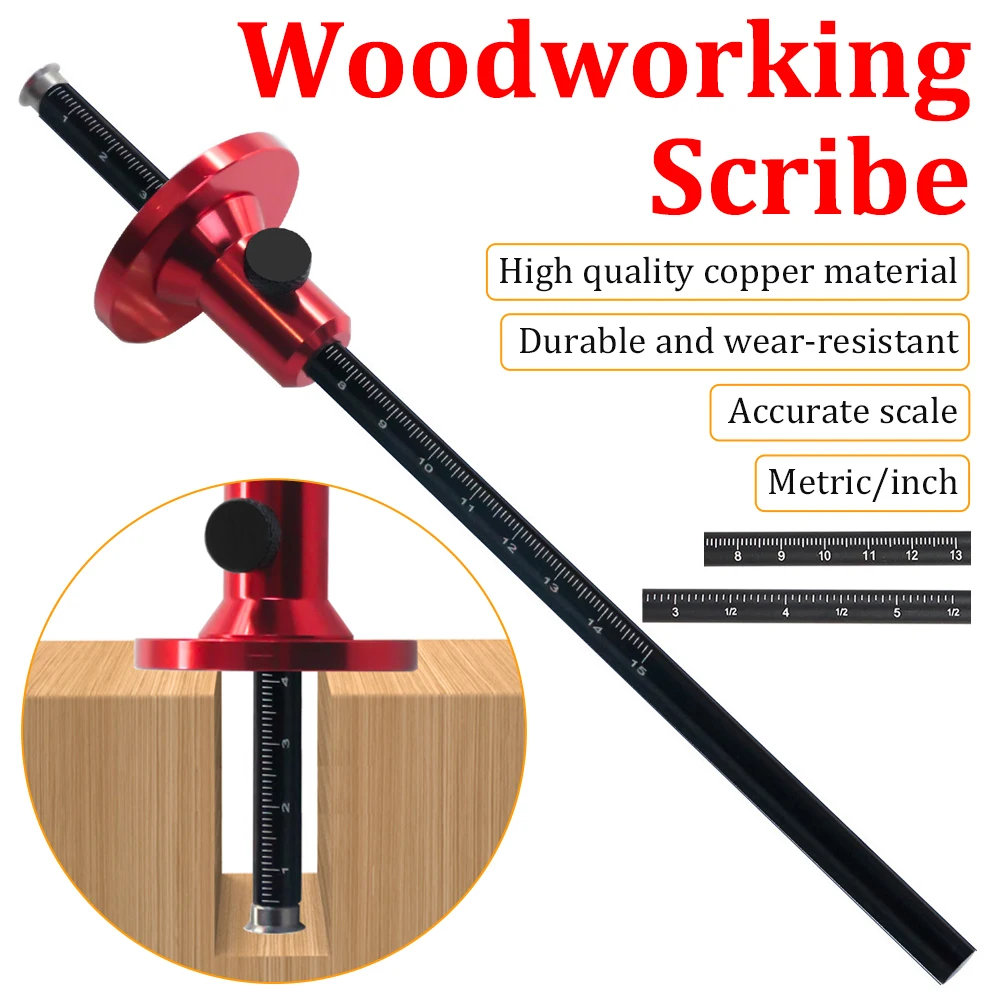 Woodworking Marking Scriber Ruler Wheel Marking Gauge  w/Graduated Inch&MM Scale Aluminum Parallel Line Ruler Drawing Tool